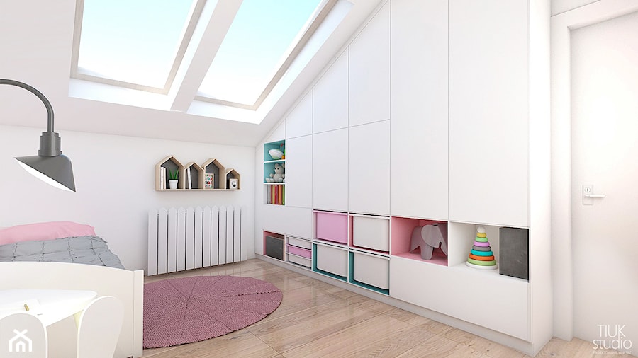 POKÓJ MAŁEJ NATALII / Piekary Śląskie - Średni biały pokój dziecka dla dziecka dla dziewczynki, styl nowoczesny - zdjęcie od TIUK Studio