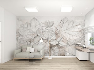 GABINET W DOMU JEDNORODZINNYM / Nieborowice - Duże w osobnym pomieszczeniu z sofą z zabudowanym biurkiem beżowe białe szare biuro, styl nowoczesny - zdjęcie od TIUK Studio