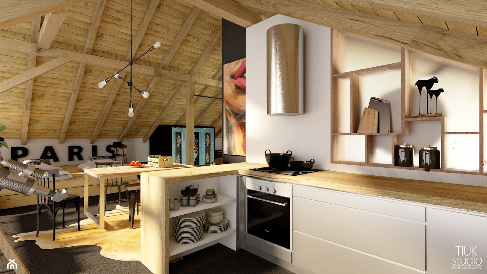 DOM Z DUSZĄ / Osięciny - Mała otwarta biała z zabudowaną lodówką kuchnia w kształcie litery l, styl industrialny - zdjęcie od TIUK Studio - Homebook