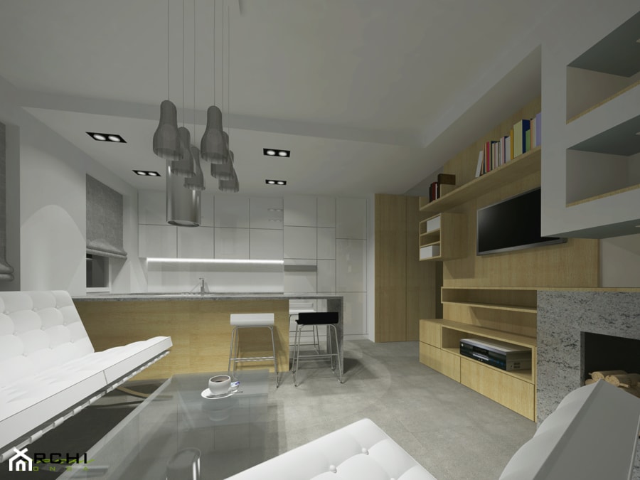 Projekt mieszkania w Krakowie o pow. 60 m2 - Salon, styl nowoczesny - zdjęcie od ARCHI Longa