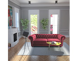 Klasyczny i przytulny salon z sofą w stylu Chesterfield