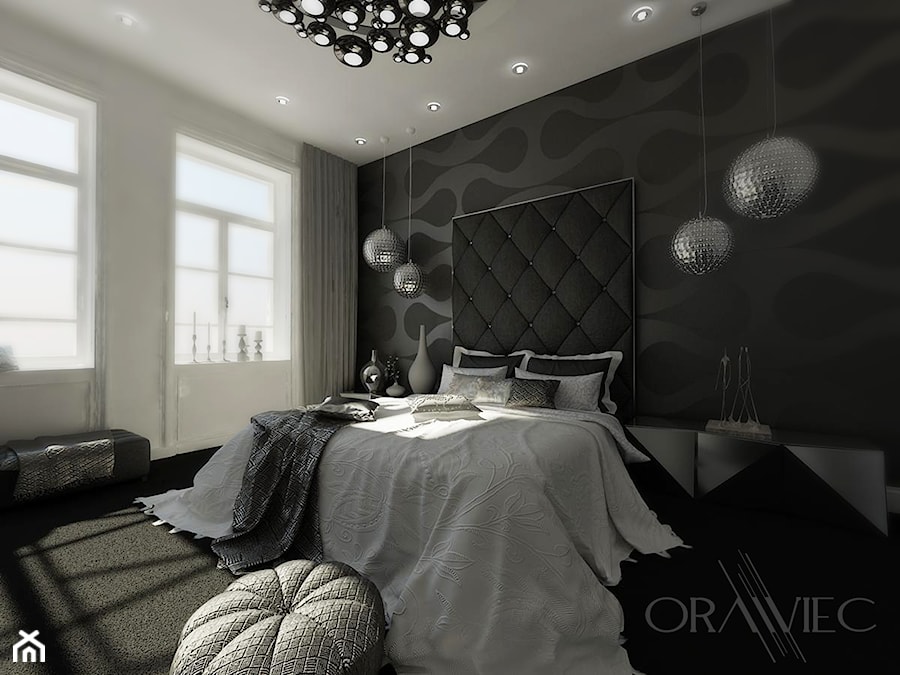 KRAKÓW - Duża biała czarna sypialnia, styl nowoczesny - zdjęcie od Dorota Orawiec-Mazur