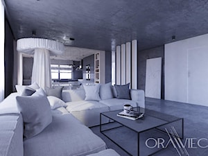 LOFT Zabłocie - Duży biały szary salon z jadalnią, styl minimalistyczny - zdjęcie od Dorota Orawiec-Mazur