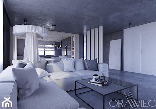 LOFT Zabłocie - Duży biały szary salon z jadalnią, styl minimalistyczny - zdjęcie od Dorota Orawiec-Mazur