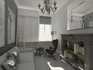 KRAKÓW - Średnie w osobnym pomieszczeniu z sofą z zabudowanym biurkiem szare biuro, styl tradycyjny - zdjęcie od Dorota Orawiec-Mazur
