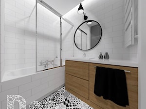 MOKO - Mała na poddaszu bez okna z lustrem łazienka, styl skandynawski - zdjęcie od Pracownia Projektowania | Daria Ciuńczyk-Duda