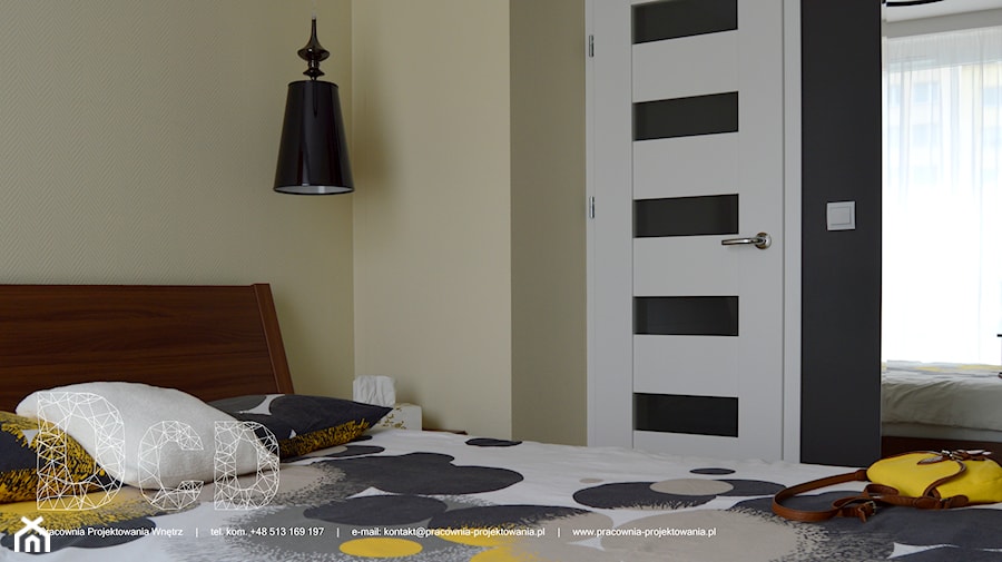 Mieszkanie Warszawa Jelonki - Mała beżowa szara sypialnia, styl nowoczesny - zdjęcie od Pracownia Projektowania | Daria Ciuńczyk-Duda