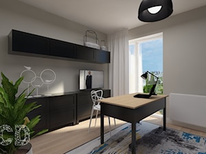 Apartament nad skarpą - Małe w osobnym pomieszczeniu niebieskie szare biuro, styl nowoczesny - zdjęcie od Pracownia Projektowania | Daria Ciuńczyk-Duda