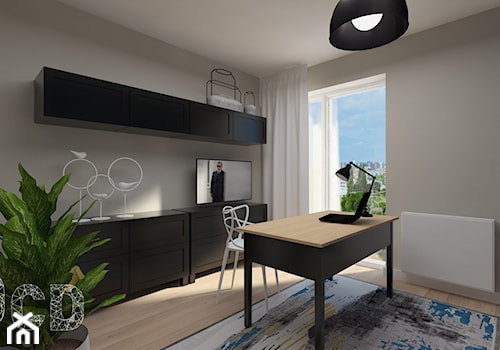 Apartament nad skarpą - Małe w osobnym pomieszczeniu niebieskie szare biuro, styl nowoczesny - zdjęcie od Pracownia Projektowania | Daria Ciuńczyk-Duda