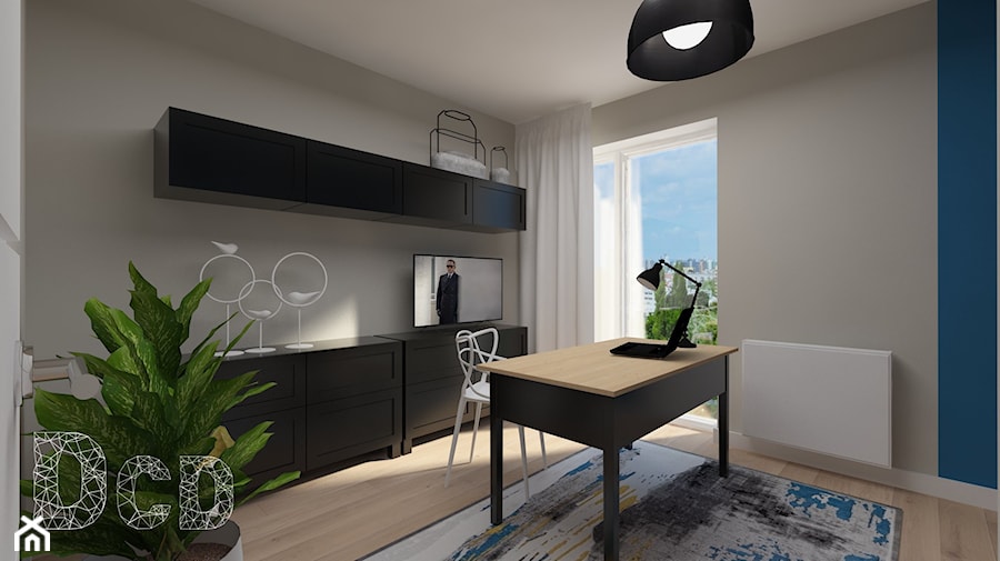 Apartament nad skarpą - Małe w osobnym pomieszczeniu niebieskie szare biuro, styl nowoczesny - zdjęcie od Pracownia Projektowania | Daria Ciuńczyk-Duda