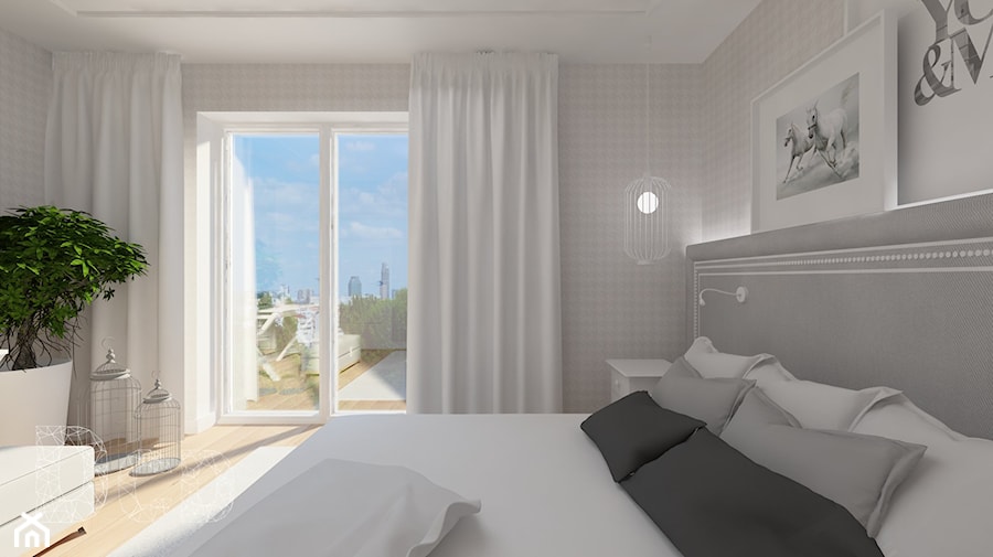 Apartament nad skarpą - Średnia szara sypialnia, styl nowoczesny - zdjęcie od Pracownia Projektowania | Daria Ciuńczyk-Duda
