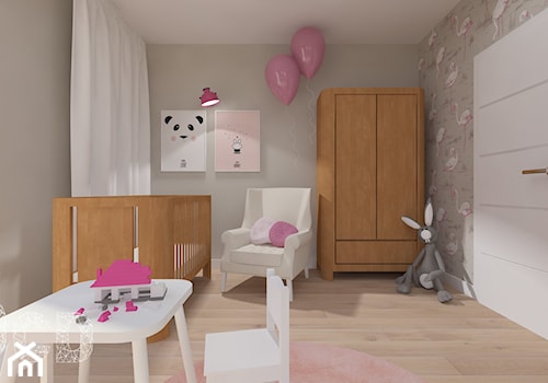 Apartament nad skarpą - Średni szary pokój dziecka dla niemowlaka dla dziewczynki, styl nowoczesny - zdjęcie od Pracownia Projektowania | Daria Ciuńczyk-Duda