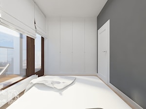 MOKO - Średnia szara sypialnia z balkonem / tarasem, styl skandynawski - zdjęcie od Pracownia Projektowania | Daria Ciuńczyk-Duda