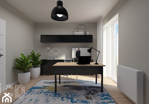 Apartament nad skarpą - Średnie w osobnym pomieszczeniu niebieskie szare biuro, styl nowoczesny - zdjęcie od Pracownia Projektowania | Daria Ciuńczyk-Duda