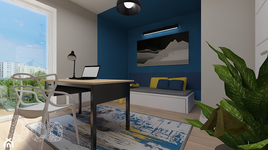 Apartament nad skarpą - Średnie z sofą niebieskie szare biuro, styl nowoczesny - zdjęcie od Pracownia Projektowania | Daria Ciuńczyk-Duda