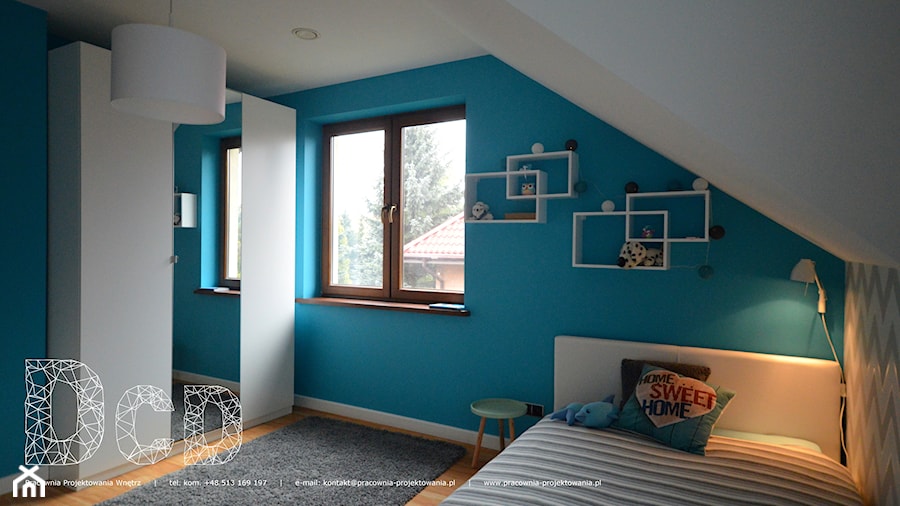 dziecięco / młodzieżowo - Średni biały niebieski pokój dziecka dla nastolatka dla chłopca dla dziewczynki, styl nowoczesny - zdjęcie od Pracownia Projektowania | Daria Ciuńczyk-Duda