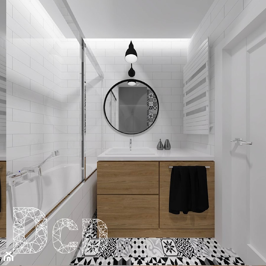 MOKO - Mała na poddaszu bez okna z lustrem łazienka, styl skandynawski - zdjęcie od Pracownia Projektowania | Daria Ciuńczyk-Duda
