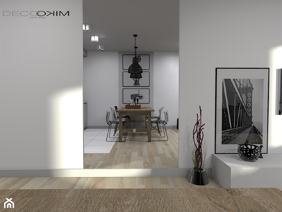 mieszkanie 2 pokojowe - Duża szara jadalnia w salonie, styl nowoczesny - zdjęcie od Deco Miko