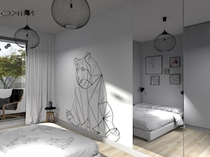 mieszkanie 2 pokojowe - Średnia biała szara sypialnia z balkonem / tarasem, styl nowoczesny - zdjęcie od Deco Miko