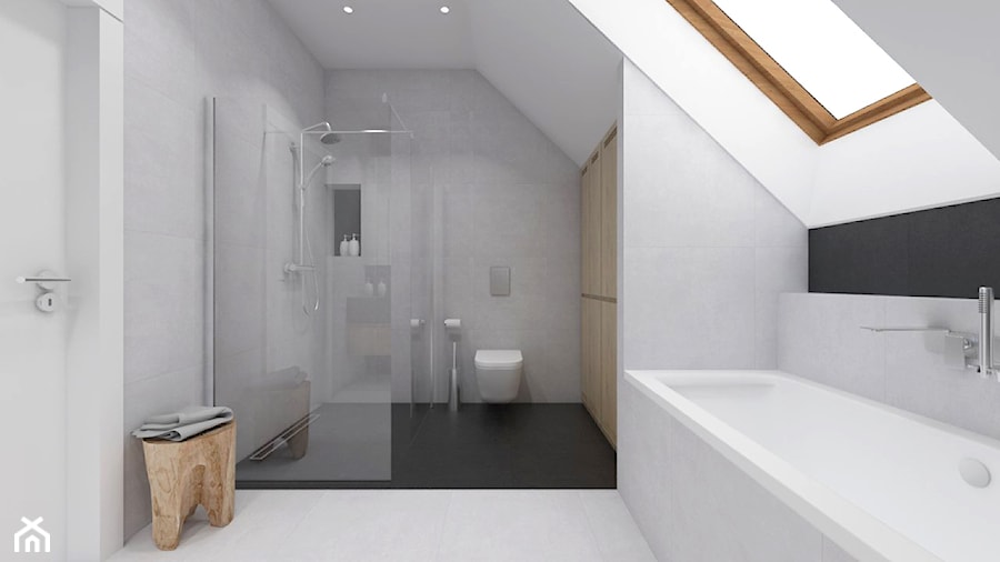 dom.Reda - Średnia na poddaszu z punktowym oświetleniem łazienka z oknem, styl nowoczesny - zdjęcie od ip-design