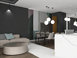 apartament.Warszawa - Średni czarny salon z kuchnią z jadalnią, styl nowoczesny - zdjęcie od ip-design