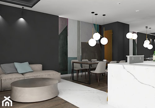 apartament.Warszawa - Średni czarny salon z kuchnią z jadalnią, styl nowoczesny - zdjęcie od ip-design