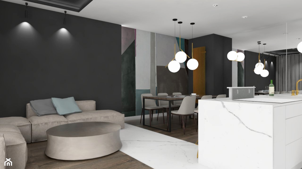 apartament.Warszawa - Średni czarny salon z kuchnią z jadalnią, styl nowoczesny - zdjęcie od ip-design - Homebook