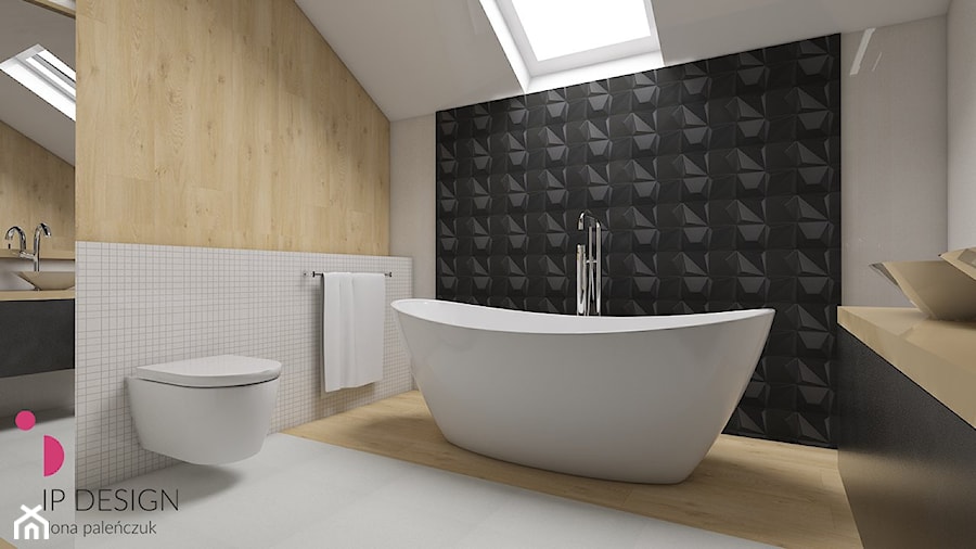 łazienka Banino - Średnia na poddaszu łazienka z oknem, styl nowoczesny - zdjęcie od ip-design
