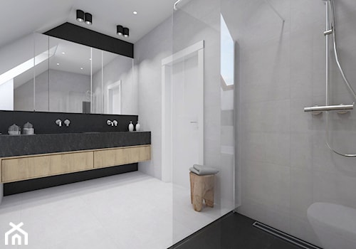 dom.Reda - Średnia na poddaszu z lustrem z dwoma umywalkami z punktowym oświetleniem łazienka z oknem, styl nowoczesny - zdjęcie od ip-design
