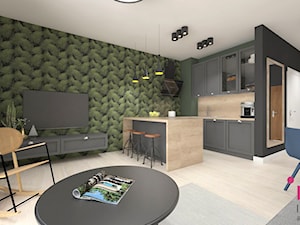 mieszkanie.Mikołajki 2 - Mały czarny salon z kuchnią z jadalnią, styl nowoczesny - zdjęcie od ip-design