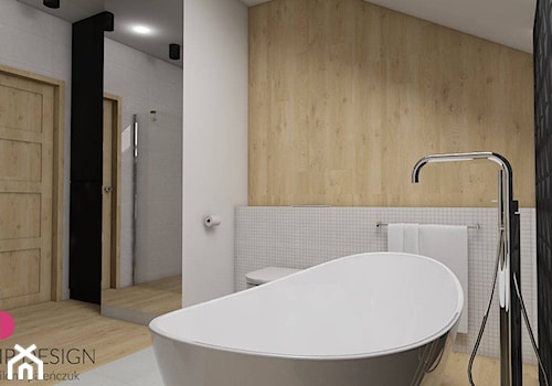 łazienka Banino - Średnia na poddaszu bez okna z punktowym oświetleniem łazienka, styl nowoczesny - zdjęcie od ip-design