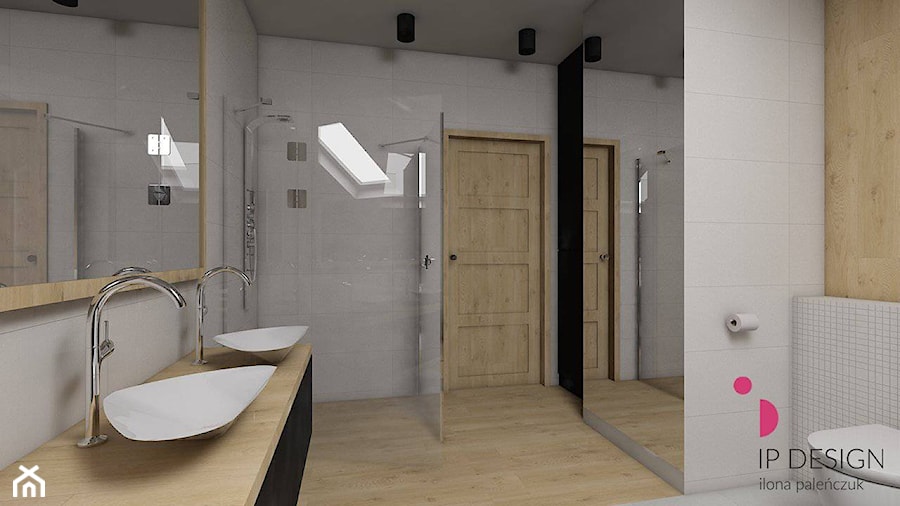 łazienka Banino - Średnia na poddaszu bez okna łazienka, styl nowoczesny - zdjęcie od ip-design