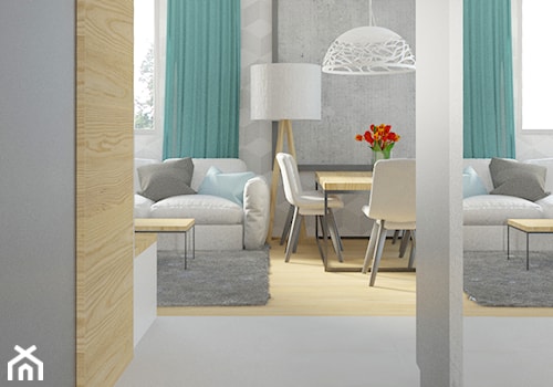 Projekt mieszkania 80m2 - Średni szary salon z jadalnią, styl nowoczesny - zdjęcie od Skrzypczynski_pracownia