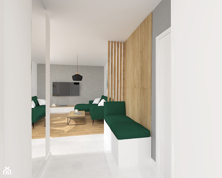 Projekt mieszkania 70m2 - Mały biały szary hol / przedpokój, styl nowoczesny - zdjęcie od Skrzypczynski_pracownia