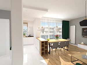 Projekt mieszkania 70m2 - Duża biała szara jadalnia w salonie w kuchni, styl nowoczesny - zdjęcie od Skrzypczynski_pracownia
