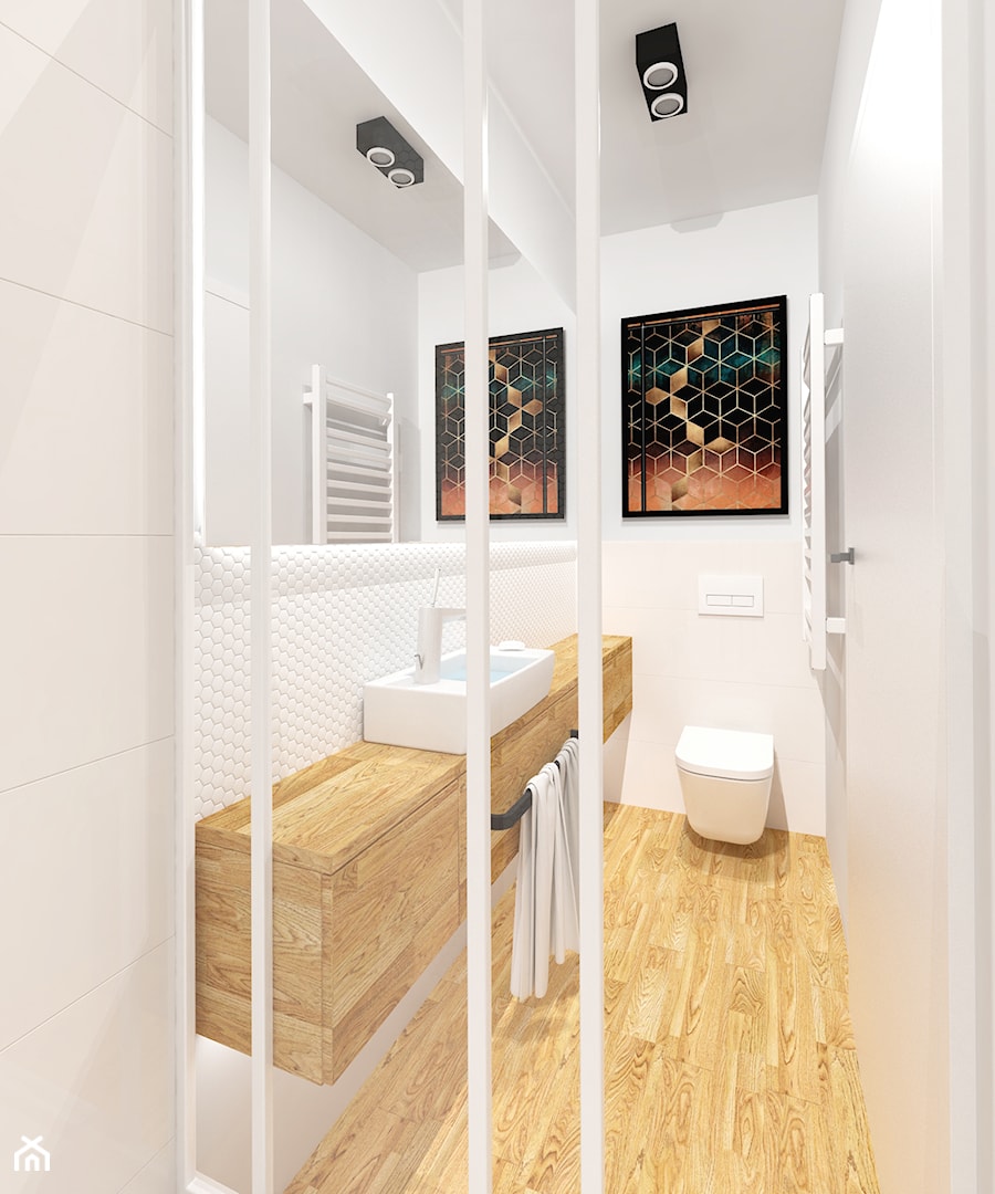 projekt mieszkania 75m2 - Średnia bez okna z lustrem z punktowym oświetleniem łazienka, styl nowoczesny - zdjęcie od Skrzypczynski_pracownia