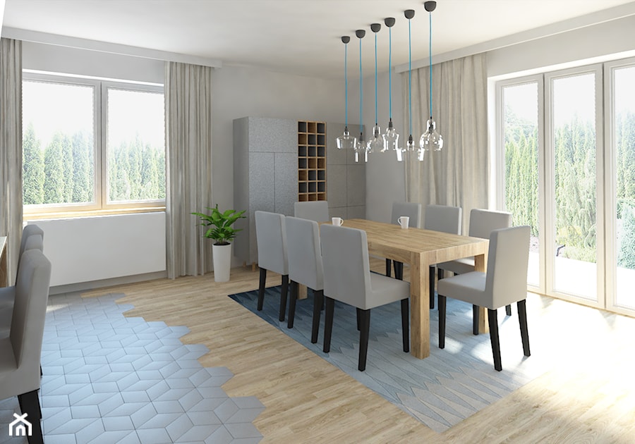 Projekt domu 150m2 - Duża szara jadalnia jako osobne pomieszczenie, styl nowoczesny - zdjęcie od Skrzypczynski_pracownia