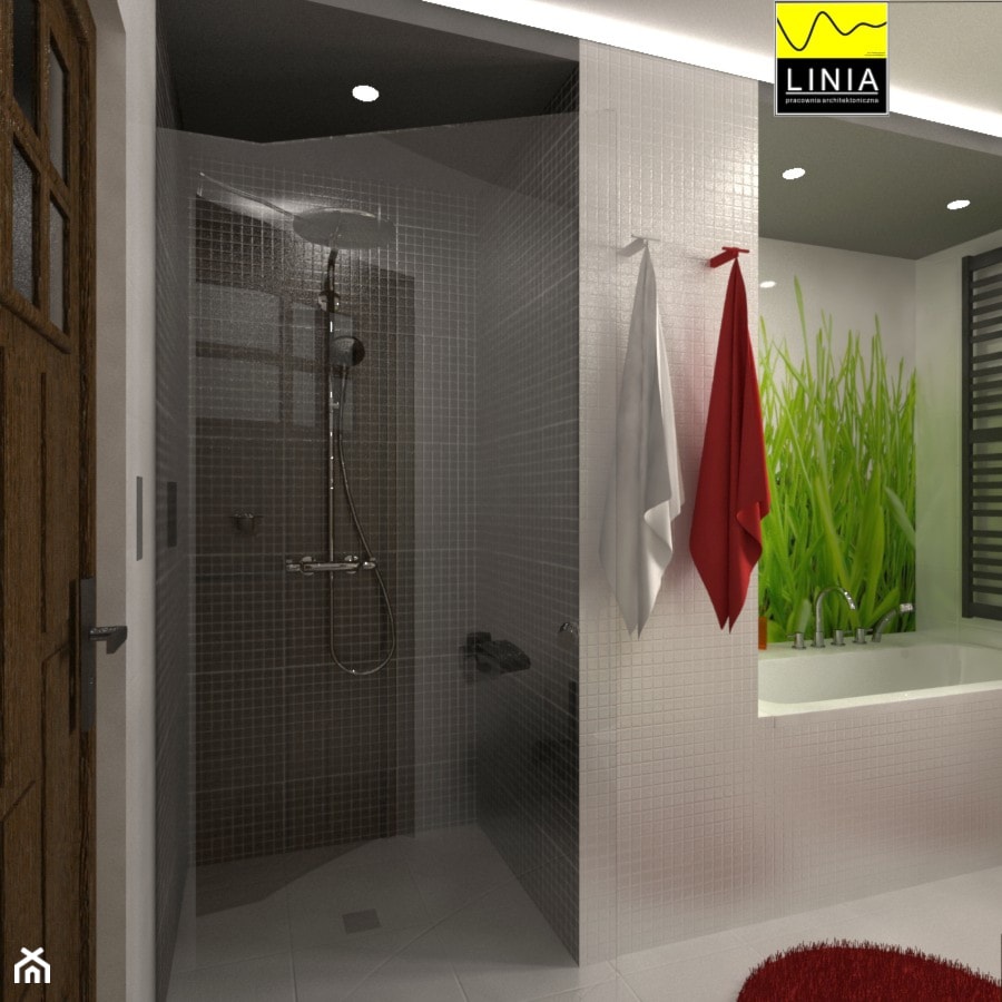 Wnętrze łazienki - 8,5 m 2 . - Średnia z punktowym oświetleniem łazienka, styl nowoczesny - zdjęcie od _LINIA _pracownia_architektoniczna_ - Homebook