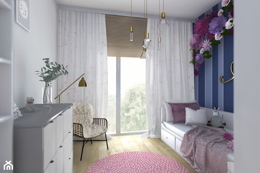 Apartament na Dzielnicy Parkowej w Rzeszowie - Mały biały niebieski pokój dziecka dla nastolatka dla dziewczynki - zdjęcie od Viva Design Rzeszów