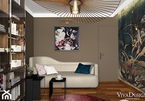 Dom w kolorach jesieni - Średnie w osobnym pomieszczeniu z sofą beżowe brązowe biuro - zdjęcie od Viva Design Rzeszów