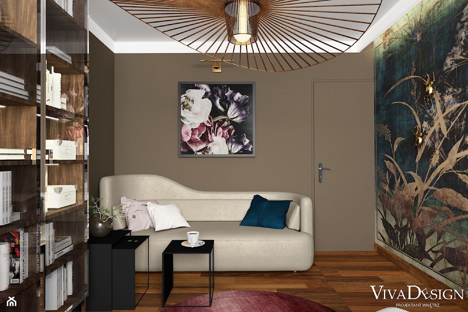Dom w kolorach jesieni - Średnie w osobnym pomieszczeniu z sofą beżowe brązowe biuro - zdjęcie od Viva Design Rzeszów - Homebook