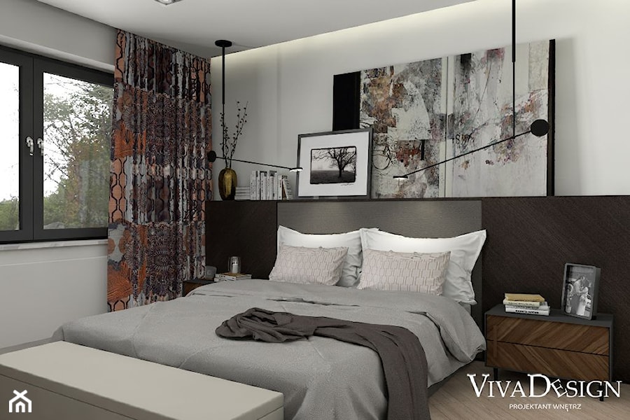 Sypialnia z barwnymi tkaninami - zdjęcie od Viva Design Rzeszów