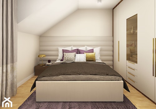 Szeregówka w Rzeszowie 120 m2 - Średnia beżowa sypialnia na poddaszu - zdjęcie od Viva Design Rzeszów