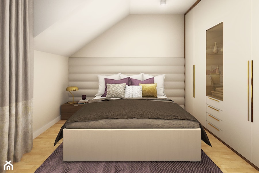 Szeregówka w Rzeszowie 120 m2 - Średnia beżowa sypialnia na poddaszu - zdjęcie od Viva Design Rzeszów