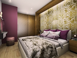 Dom w Norwegii 230 m2 - Średnia biała fioletowa sypialnia - zdjęcie od Viva Design Rzeszów