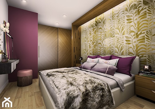 Dom w Norwegii 230 m2 - Średnia biała fioletowa sypialnia - zdjęcie od Viva Design Rzeszów