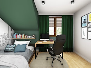 Szeregówka w Rzeszowie 120 m2 - Średnia biała zielona z biurkiem sypialnia na poddaszu - zdjęcie od Viva Design Rzeszów