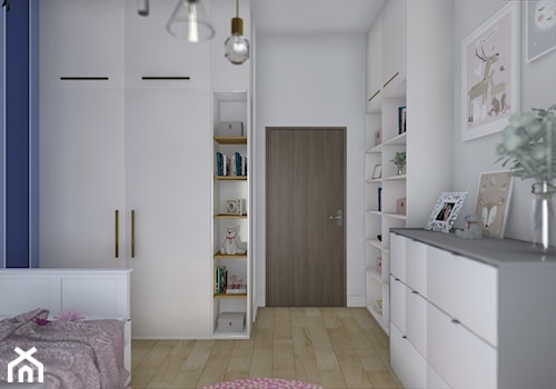 Apartament na Dzielnicy Parkowej w Rzeszowie - Średni biały niebieski pokój dziecka dla nastolatka dla dziewczynki - zdjęcie od Viva Design Rzeszów