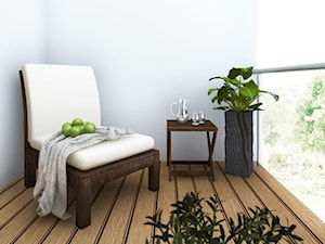 Mieszkanie dla singla - Mały z podłogą z desek z meblami ogrodowymi z donicami na kwiaty taras z tyłu domu - zdjęcie od Viva Design Rzeszów