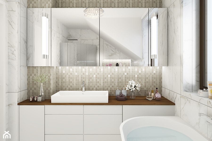 Szeregówka w Rzeszowie 120 m2 - Średnia z lustrem łazienka z oknem - zdjęcie od Viva Design Rzeszów